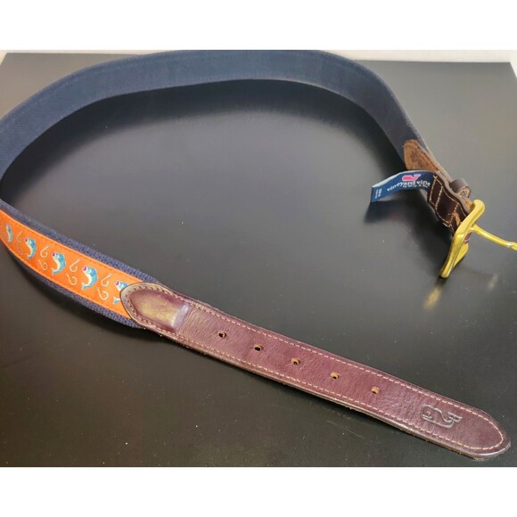 Vineyard Vines Orange Fish Canvas and Leather Tipped Men's belt Size 36 - Picture 15 of 16
